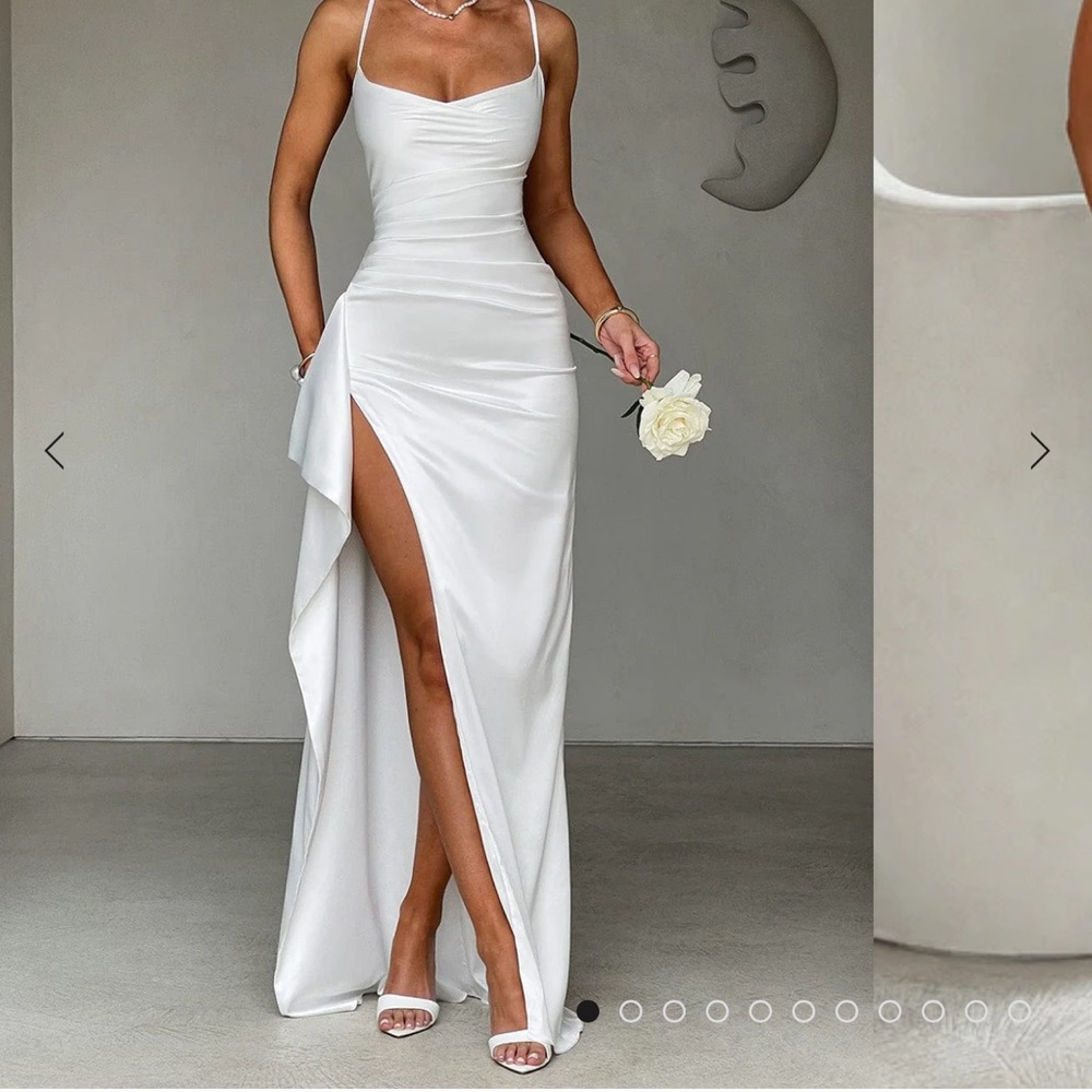 White Maxi Gown with Sweetheart Neckline and High Slit